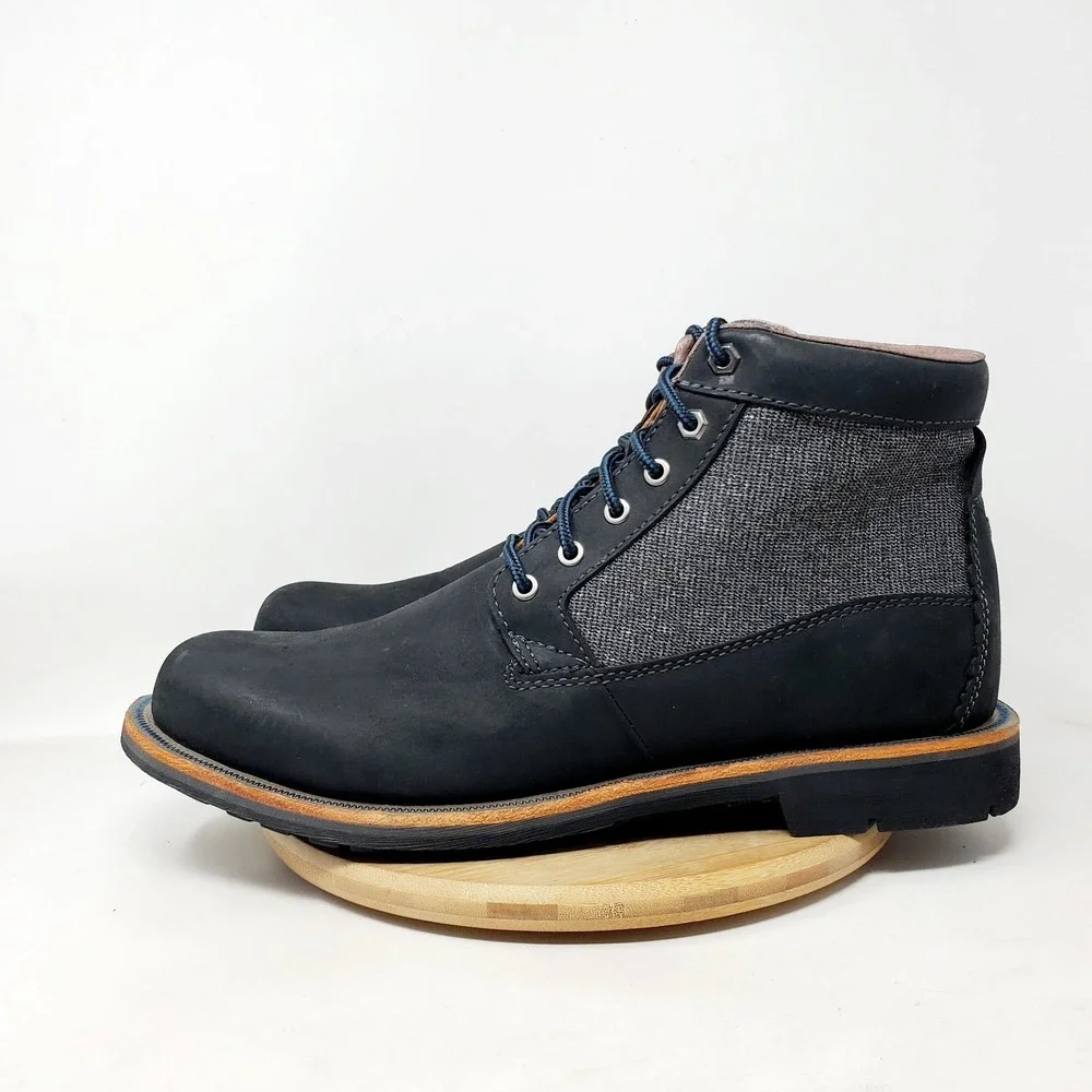 Olukai Hualalai Boots Men 45 Black Leather Classic Hipster Lace Up Lug Sole Shoe